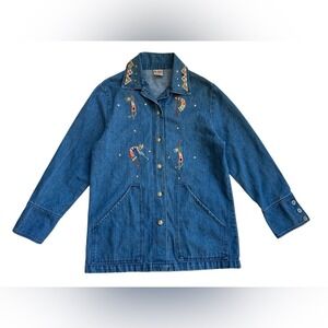 Vintage Cactus California Denim Jacket‎ Kokopelli Embroidery Collar Women's S